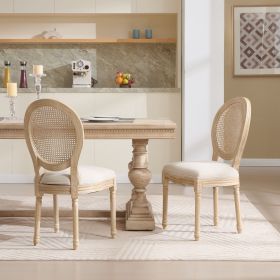 French Country Dining Chairs Set of 2, Upholstered Chairs with Nature Rattan Round Back, Wire drawing and carving techniques ,Disassemblable