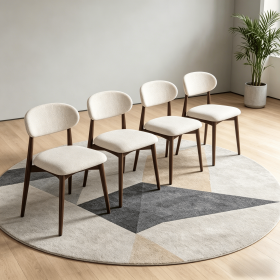 Modern Solid Wood Dining Chairs Set of 4 with Curved Back, Ergonomic Upholstered Seat, Natural Wood Legs with Adjustable Anti-Slip Foot Pad