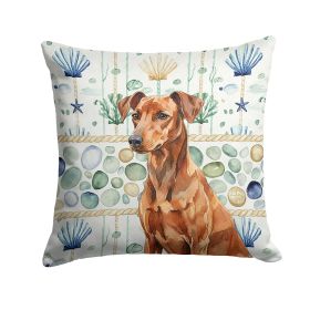 Red German Pinscher Coastal Sea Glass Throw Pillow Decorative Indoor Outdoor Accent Cushion for Couch, Bed or Patio, 18Hx18W