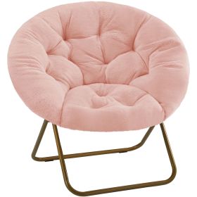 Faux Fur Folding Saucer Chair, Foldable Accent Chair for Adults, Soft Plush Seat, Lightweight & Comfortable, Pink