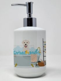 White Cream Labrador Retriever Ceramic Soap Dispenser Hand Soap Dispenser Pump Bottles for Bathroom Kitchen, Empty Refillable Liquid Soap Contain