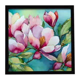 Louisiana Magnolias in Watercolor Framed Metal Print Bathroom, Kitchen, Office, Home Decor Wall Art Ready to Hang, Square, 8X8
