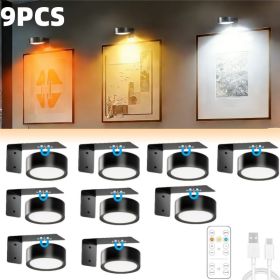 Picture Lights For Wall, Battery Powered Magnetic Lights With 3 Lighting Color Dimmable Timer Art,Poster,Gallery,Painting Display,Photos,Frame,Wa (Option: 9pcs)