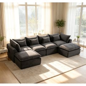 129.8" Width Cloud Couch Oversized Modular Sectional Sofa True Relax Comfy Couches Wide&Deep Seat Sofas for Living Room Furniture Sets, Corduroy (Option: Antique Grey)