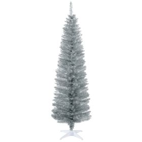 HOMCOM 6' Artificial Pencil Christmas Tree, Slim Xmas Tree With 390 Realistic Branch Tips And Plastic Stand, Silver (Option: Silver)