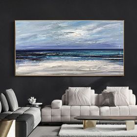 Handpainted Oil Painting CanvasWall Art Decoration Abstract Knife Painting Seascape Blue For Home Decor Living Room hallway bedroom luxurious dec (size: 70X140cm)