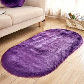 1pc Super Soft Area Rug, Plush Fluffy Faux Sheepskin Oval Floor Mat For Living Room Bedroom, Machine Washable Bedside Rugs (Color: Purple, size: 23.62*35.43inch)