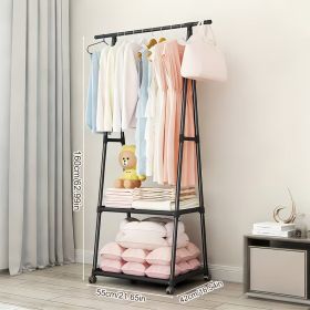 Modern Metal Garment Rack with Wheels, Space Saving Triangular Clothes Organizer with Multi-Tier Storage for Clothes and Accessories (Color: Black)