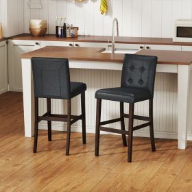 Set of 2 PVC Dining Leather Bar Stools with Solid Wood Legs (size: 24 inches)