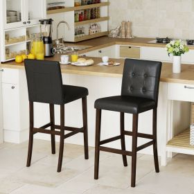 Set of 2 PVC Dining Leather Bar Stools with Solid Wood Legs (size: 29 inches)