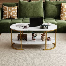 Oval Coffee Table 2-Tier Wooden Accent Table with Spacious Tabletop and Open Storage Shelf (Select: Oval, Color: White)