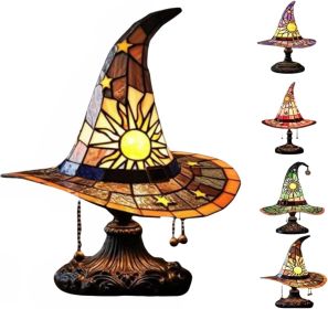 Lamps, Handcrafted Stained Glass Resin Wizard Hat Light Gothic Table Lamp for Halloween Decor, Spooky Night Light for Bedroom and Indoor Parties (Color: Yellow)