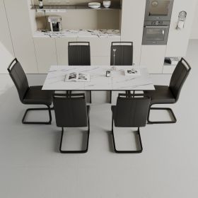 47"-63" expandable dining table set for 2-6 people (Color: White+Black)