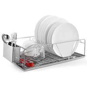 Stainless Steel Dish Rack with Drainboard & Cutlery Holder - Kitchen Organizer (w/ Specs) (Color: Silver, size: Regular)