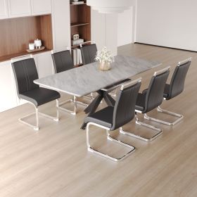 62.4" extendable 78.15" dining Table Set for 6-8 Person for Dining Room (Color: Grye+Black+plating leg+6IN1)