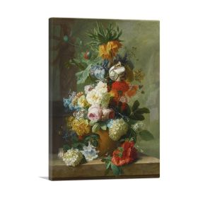 Still Life Of Flowers In a Vase On a Marble Ledge (Type: Standard Framed Canvas Print, size: 40" x 26" / 100cm x 65cm (approx))