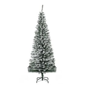 HOMCOM 6ft Artificial Snow Flocked Christmas Tree With Foldable Steel Stand Home Indoor Decoration Green (Option: Green)